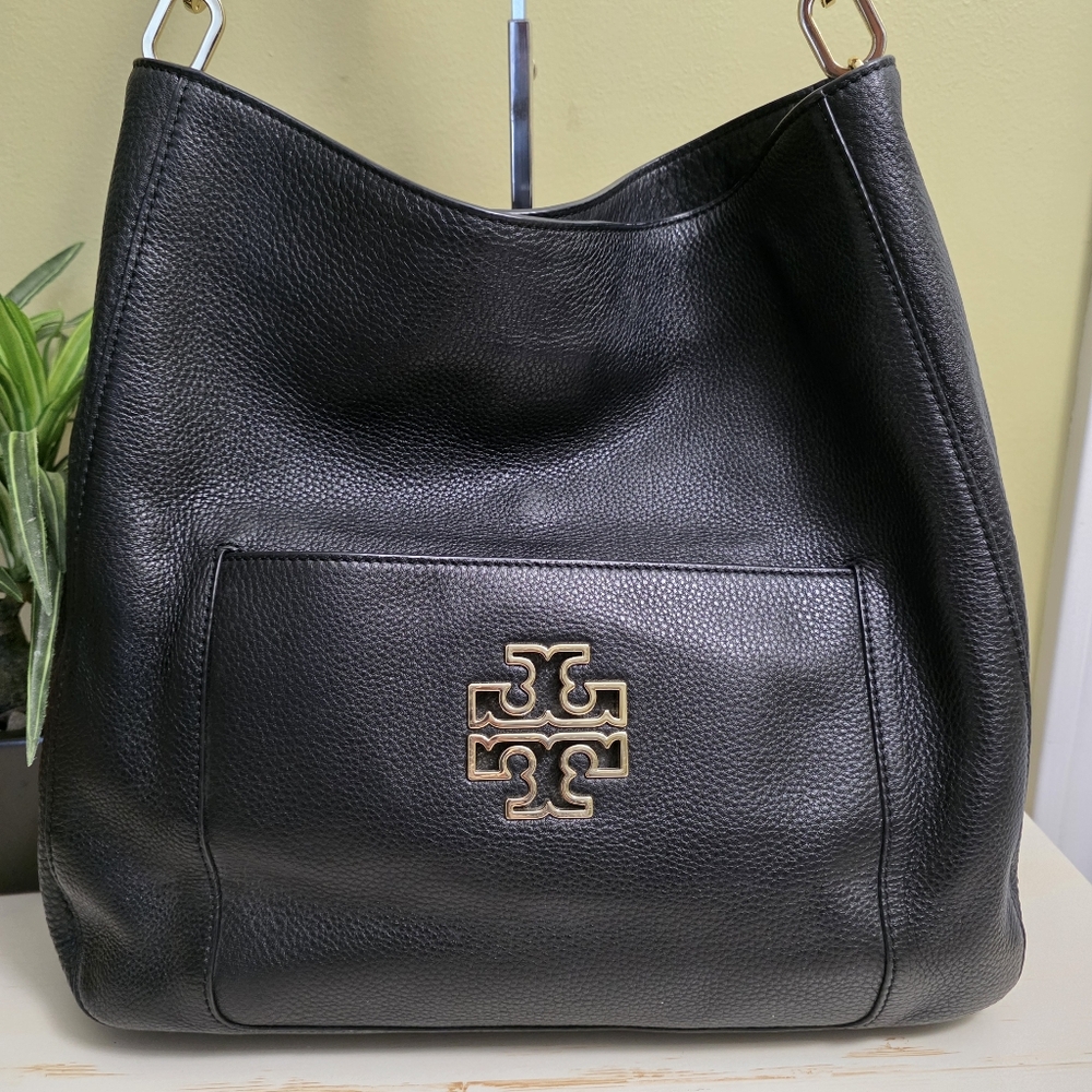 Tory Burch | Britten Black Leather Hobo Bag - Picture 2 of 16